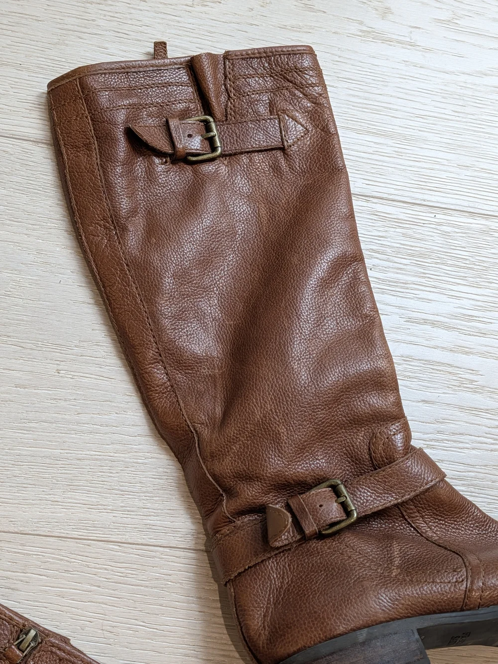Franco Sarto Brown Leather Knee-High Buckle Boots